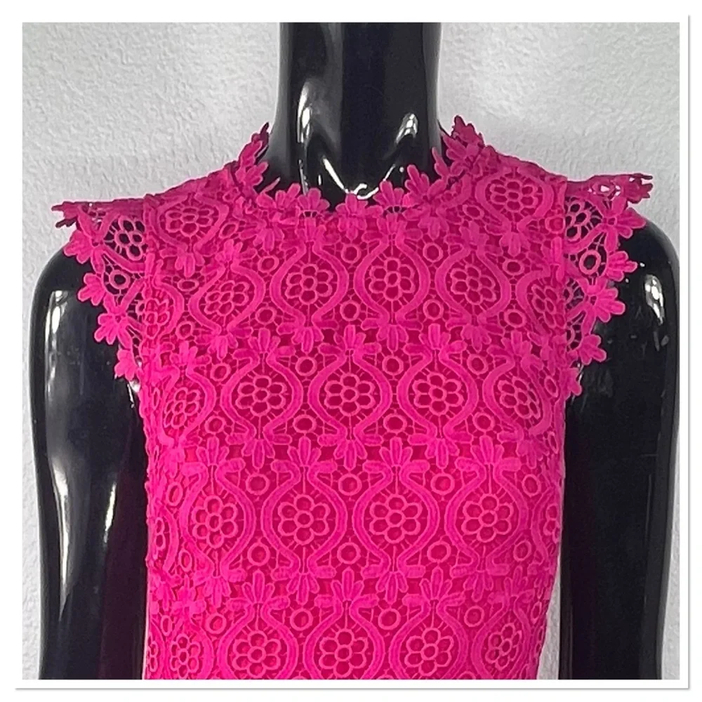 Kate Spade Magenta Scallop Lace Midi Dress Size 2 Lace Cap Sleeves